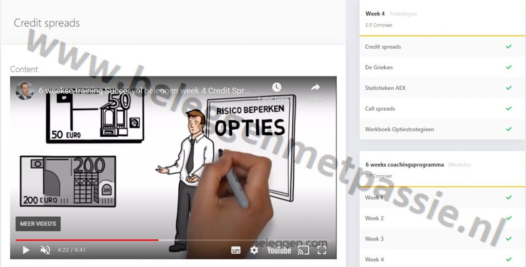 Op deze foto zie je week 4: Credit spreads en statistiekenvan de Trading Navigator methode