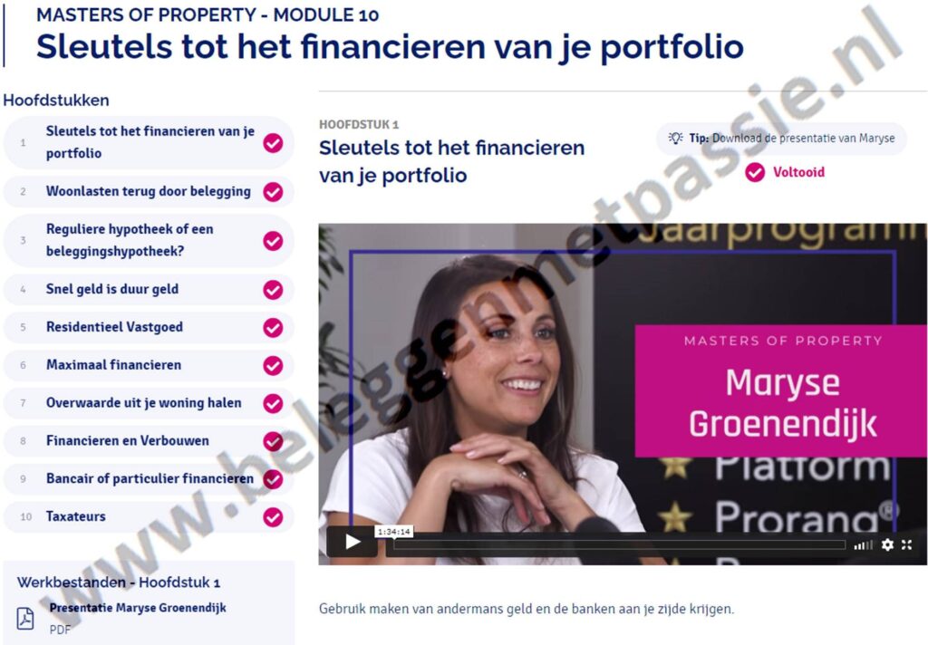 Op deze foto zie je Module #10: Sleutels tot het financieren van je portfolio van Masters of Property (Great Property Experience)