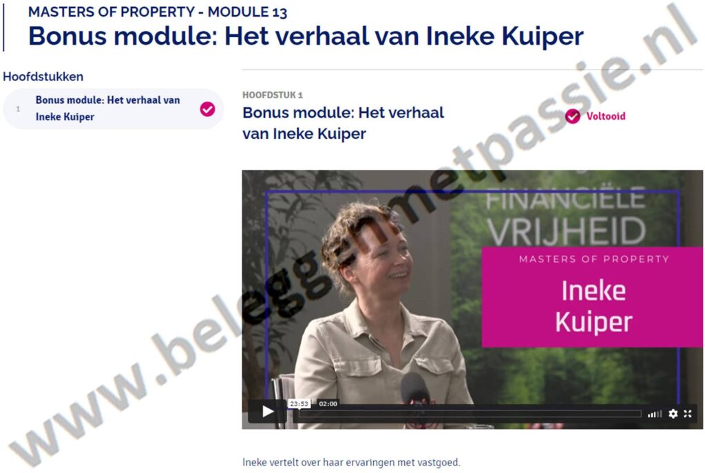 Op deze foto zie je Module #13: Het verhaal van Ineke Kuiper van Masters of Property (Great Property Experience)