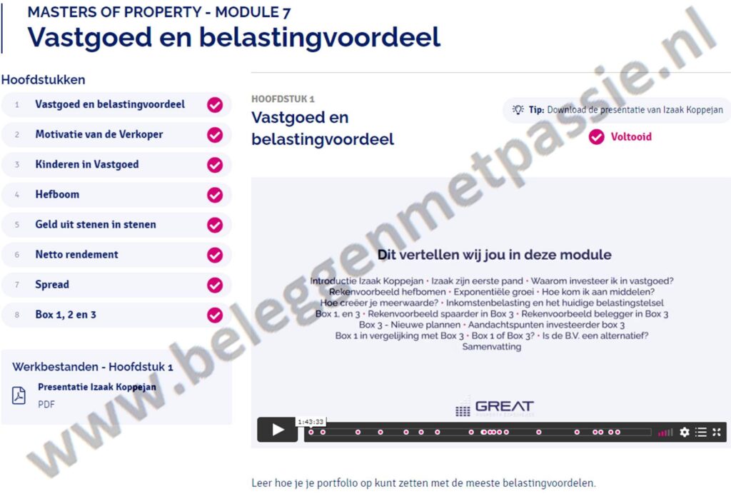Op deze foto zie je Module #7: Vastgoed en belastingvoordeel van Masters of Property (Great Property Experience)