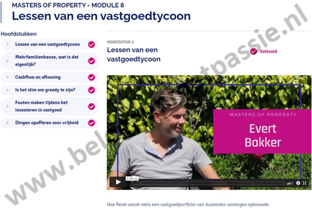 Op deze foto zie je Module #8: Lessen van een vastgoedtycoon van Masters of Property (Great Property Experience)