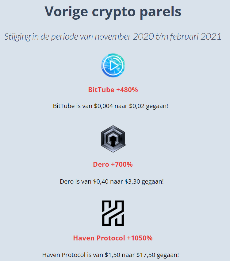 Op deze foto zie je voorbeelden van de Crypto Parels