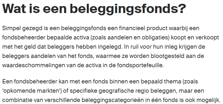 Op deze foto zie je informatie over Beleggingsfondsen bij DEGIRO