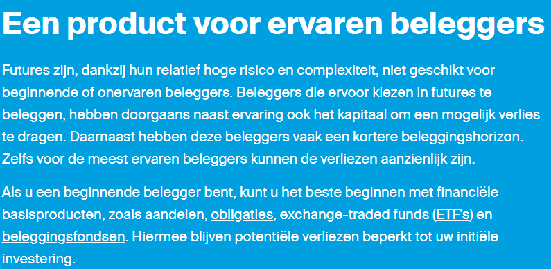 Op deze foto zie je informatie over Futures bij DEGIRO