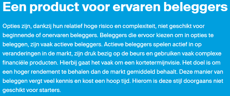 Op deze foto zie je informatie over Opties bij DEGIRO