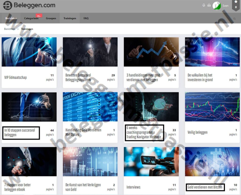 Op deze foto zie je de online omgeving van beleggen.com van harm van wijk