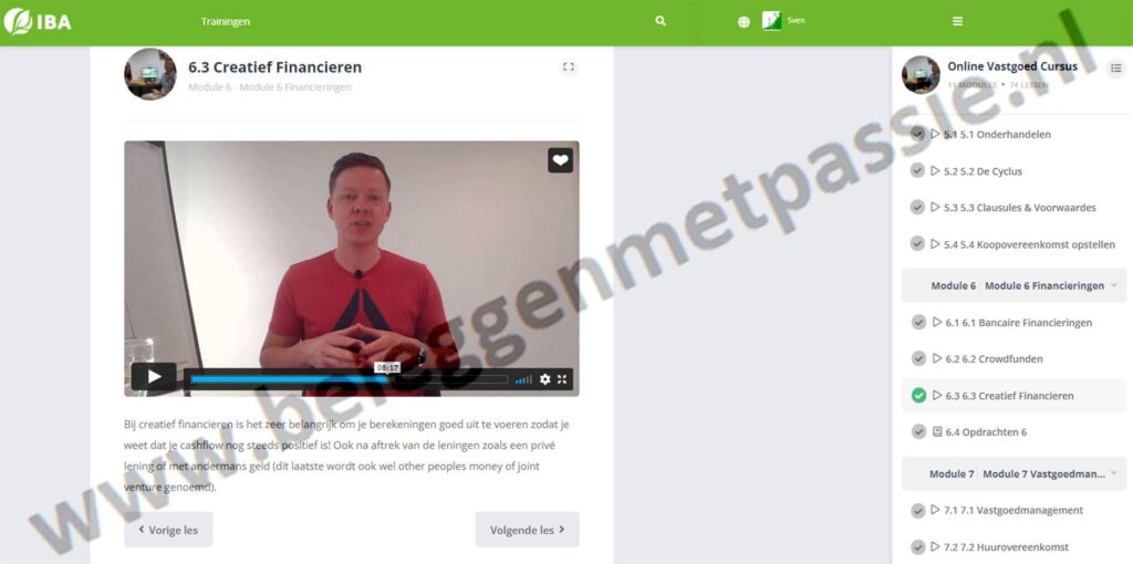 Op deze foto zie je Module 6: Financieringen van de vastgoed cursus van iba coaching