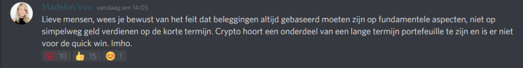 Op deze foto zie je een reactie van Madelon Vos in Moneytalks Community