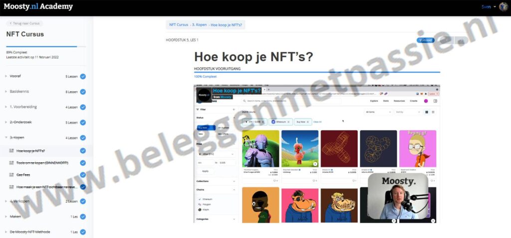 Op deze foto zie je Moosty's NFT Cursus, mijn nummer #1 van beste NFT cursus