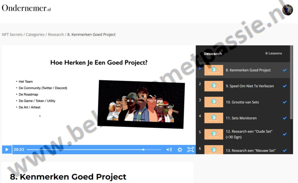 Op deze foto zie je Module #2: Research van NFT Secrets