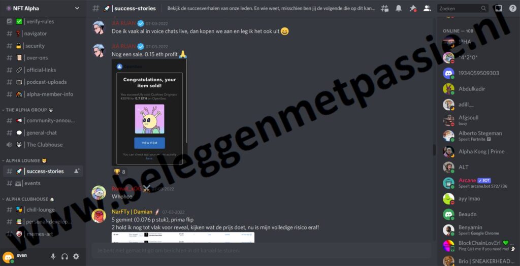 Op deze foto zie je NFT Alpha, mijn #3 van beste nft cursus