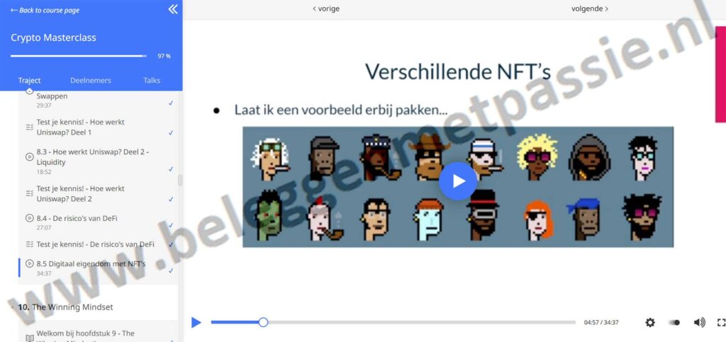 Op deze foto zie je Module 8: De crypto-trends de baas van de crypto masterclass