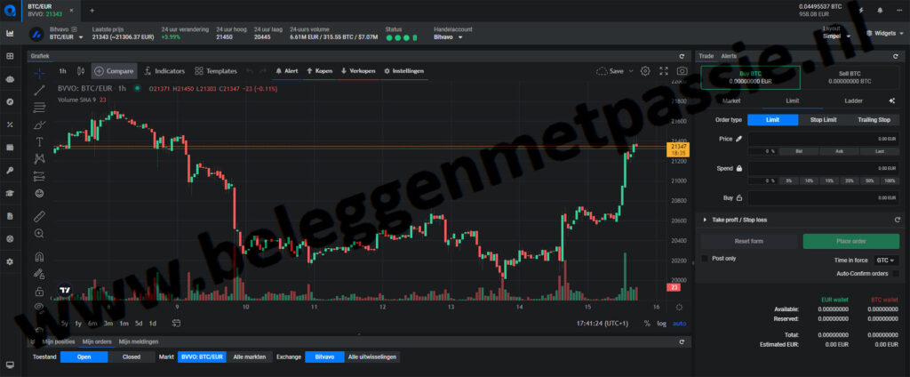 Op deze foto zie je het kopen en verkopen binnen Altrady