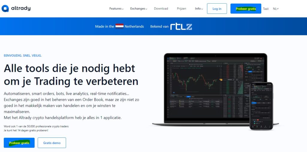 Op deze foto zie je de altrady website