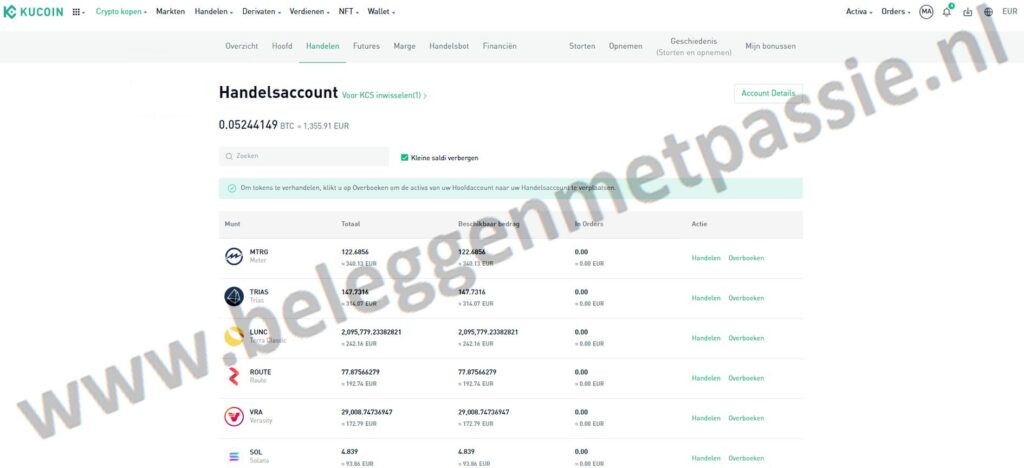 Op deze foto zie je het kucoin dashboard