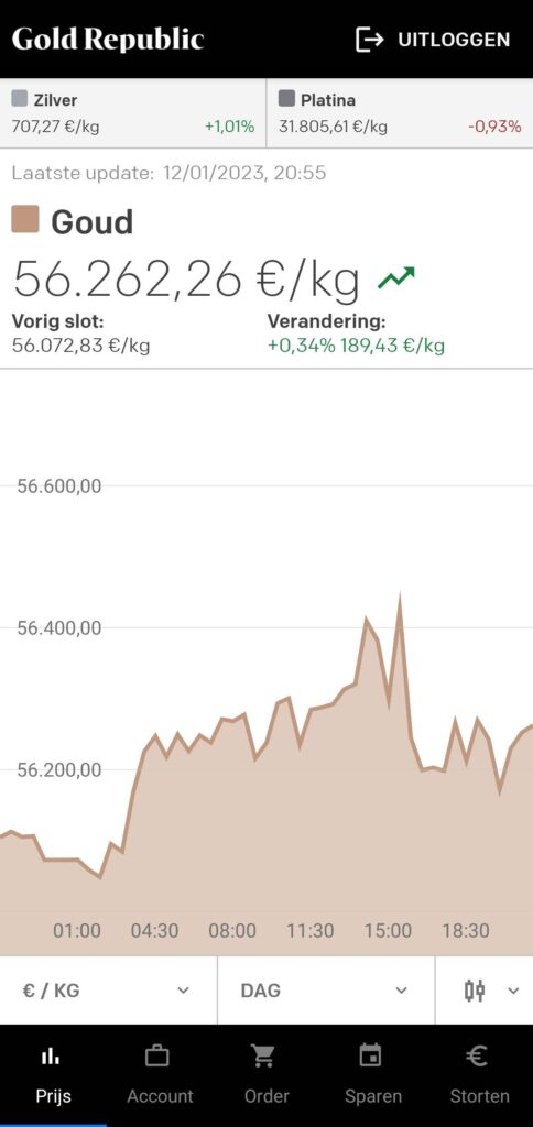 Op deze foto zie je de GoldRepublic app