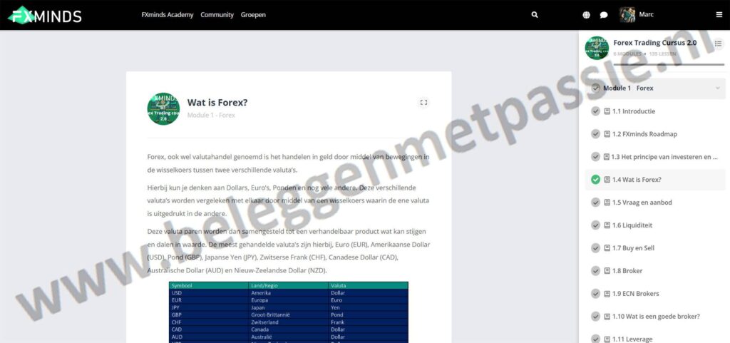 Op deze foto zie je Module 1 – Forex  van de forex trading cursus 2.0 van FXminds