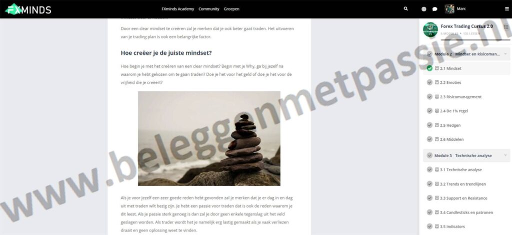 Op deze foto zie je Module 2 - Mindset en Risicomanagement van de forex trading cursus 2.0 van FXminds