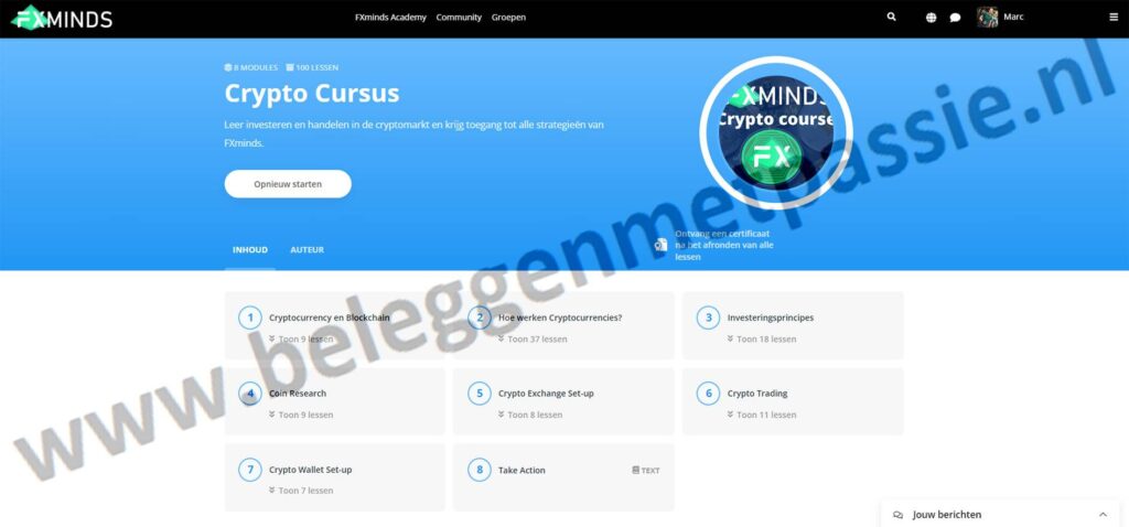 Op deze foto zie je de Fxminds crypto Course
