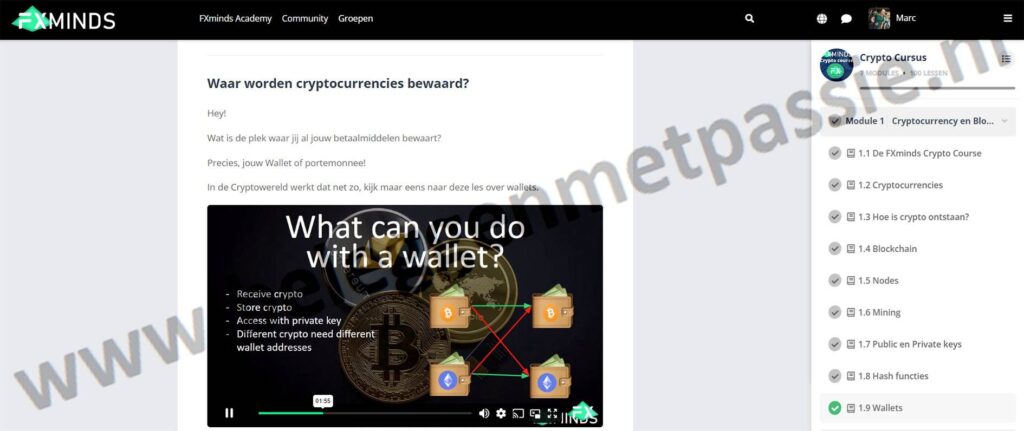 Op deze foto zie je Module 1 - Cryptocurrency en Blockchain van FXminds crypto cursus