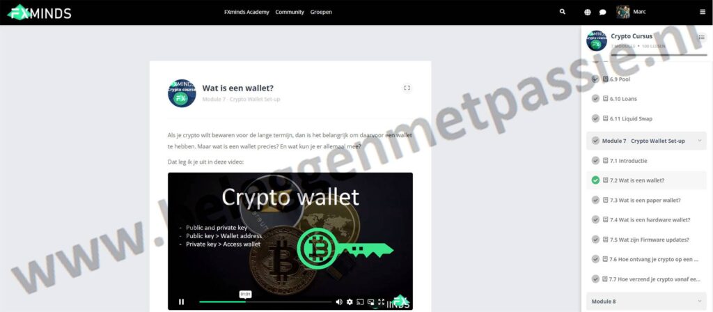Op deze foto zie je Module 7 - Crypto Wallet Set-up van FXminds crypto cursus