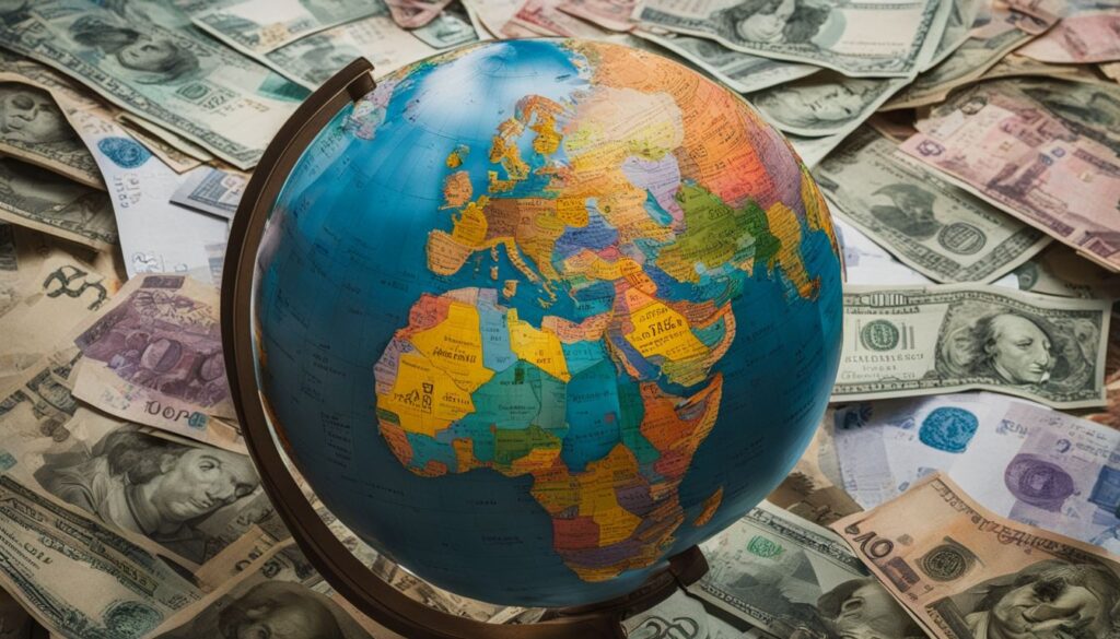 Op deze foto zie je de aarde en geld als symbool voor handelen in valuta