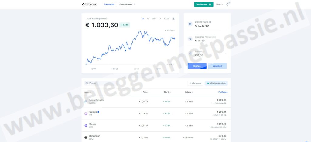Op deze foto zie je het Bitvavo Dashboard in vergelijking met Bybit vs Bitvavo