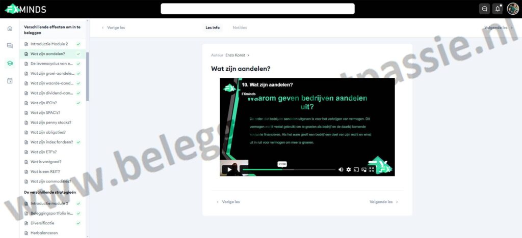 Op deze foto zie je Module 2 – Verschillende effecten om in te beleggen van de FXminds Aandelen Cursus