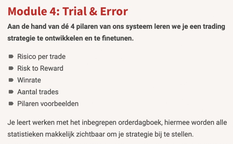 Op deze foto zie je Module 4: Trial & Error van het leerprogramma daytraden & scalpen (doopiecash)