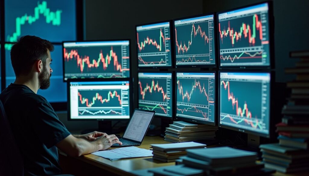 Op deze foto zie je beeldschermen met Copy Trading
