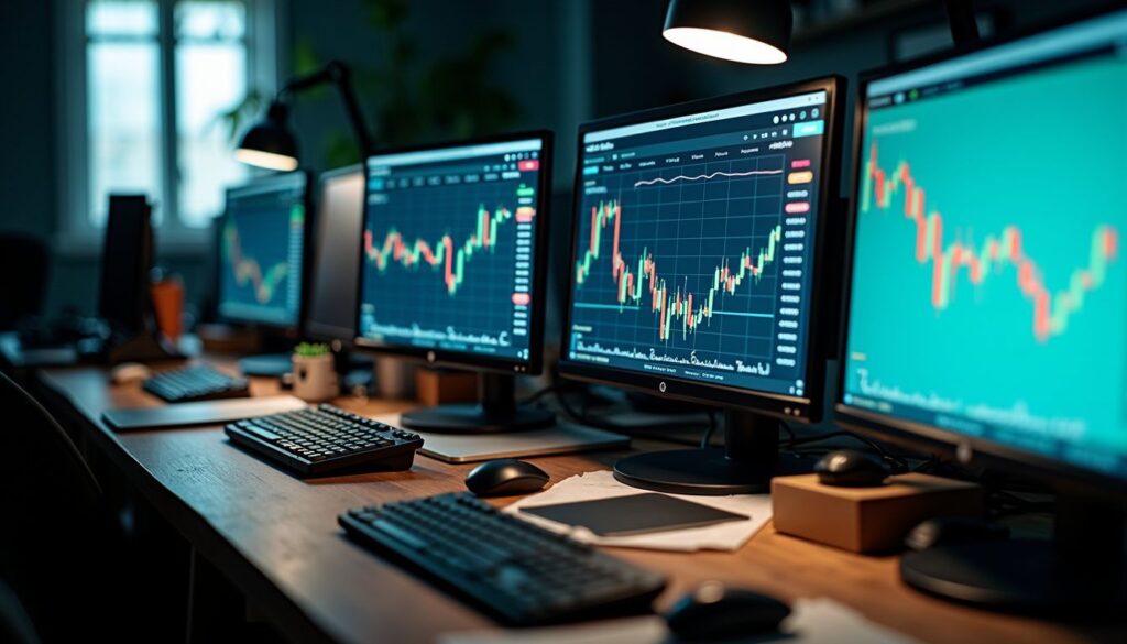 Op deze foto zie je beeldschermen met Copy Trading