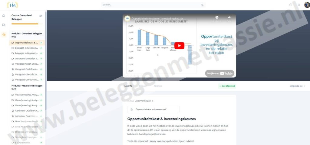 Op deze foto zie je de Cursus Gevorderd Beleggen van Jorik Vermeulen (Happy Investors)
