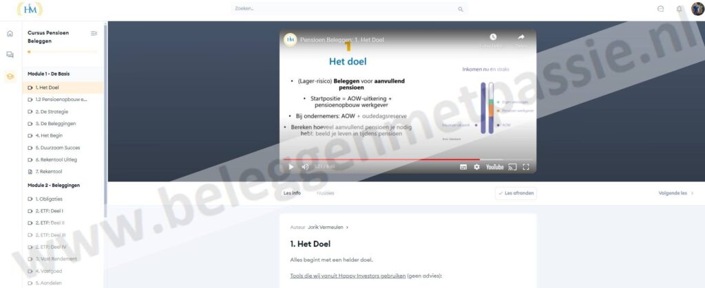 Op deze foto zie je de Cursus Pensioen Beleggen van Jorik Vermeulen (Happy Investors)
