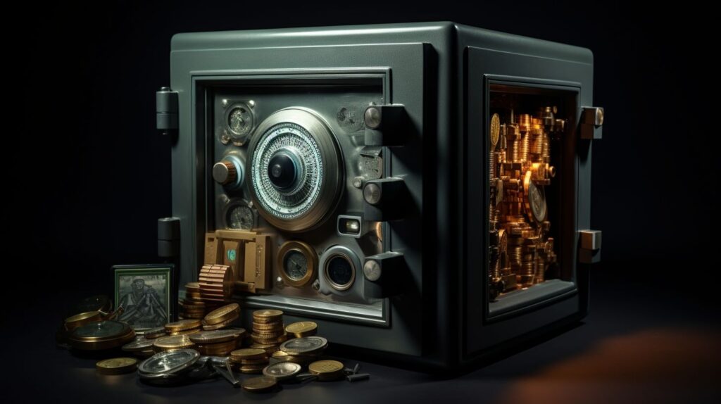 Op deze foto zie je een kluis met cryptomunten