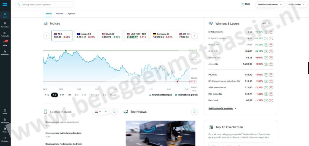 Op deze foto zie je het dashboard van DEGIRO