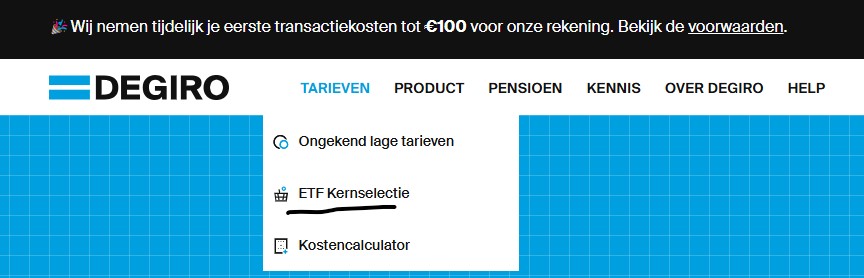 Op deze foto zie je de DEGIRO ETF Kernselectie
