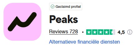 Op deze foto zie je het Peaks trustpilot cijfer
