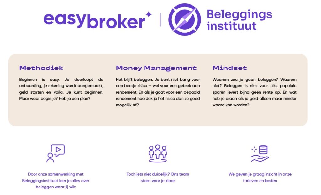 Op deze foto zie je dat Easybroker werkt samen met het beleggingsinstituut