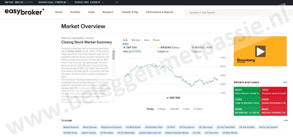 Op deze foto zie je het Easybroker dashboard in vergelijking met DEGIRO vs Easybroker
