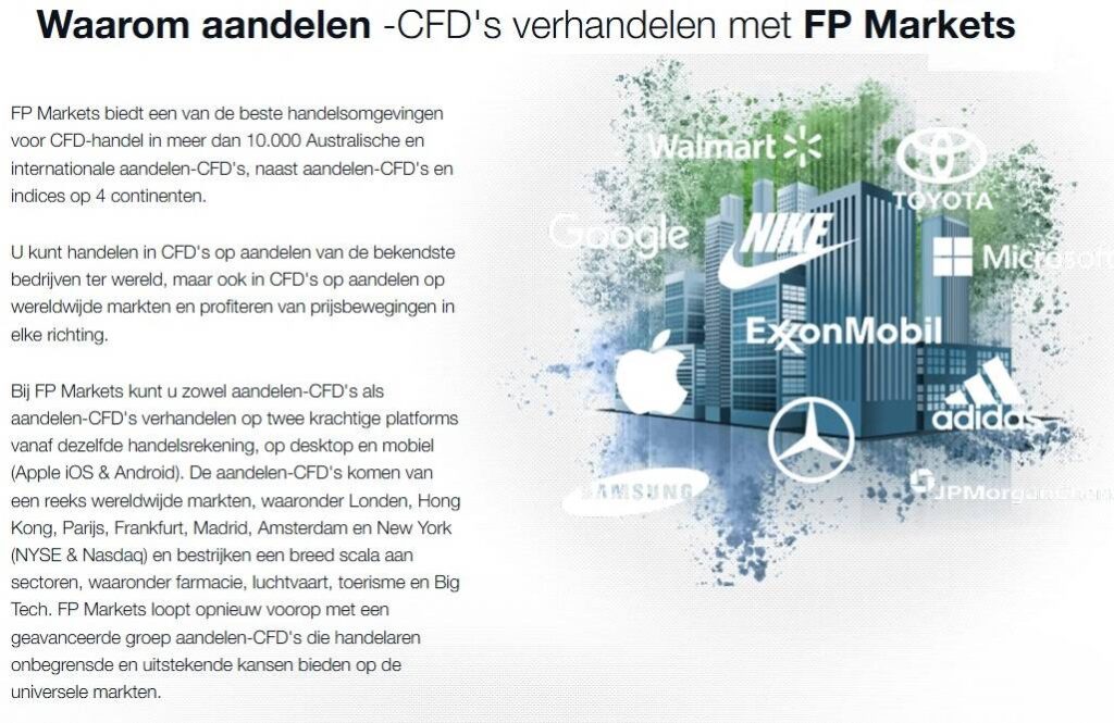 Op deze foto zie je het FP Markets cfd's op aandelen