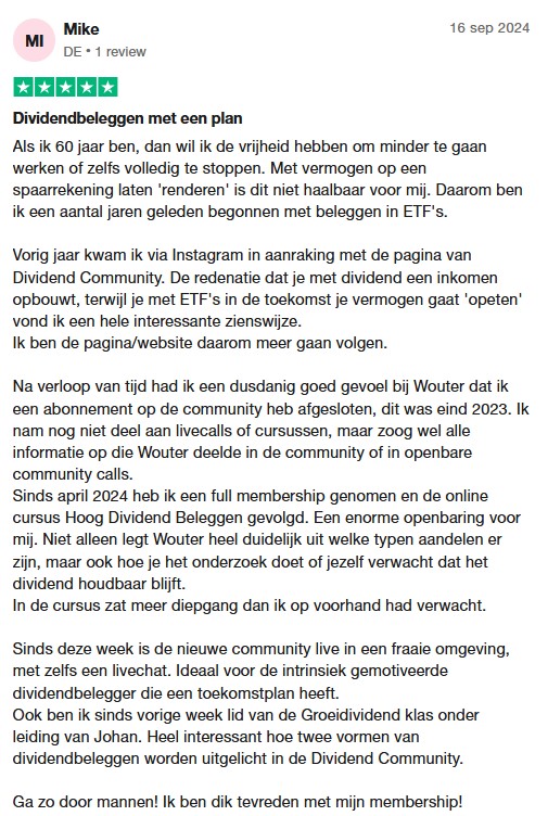 Op deze foto zie je Dividend Community ervaringen