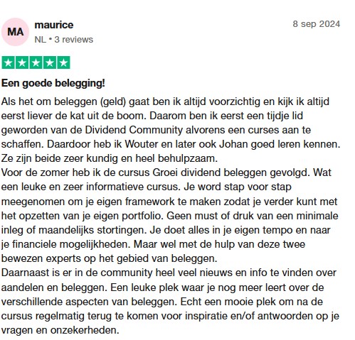 Op deze foto zie je Dividend Community ervaringen