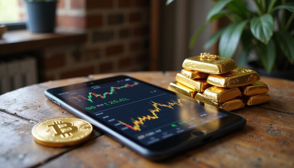 Op deze foto zie je goud als edelmetalen en bitcoin