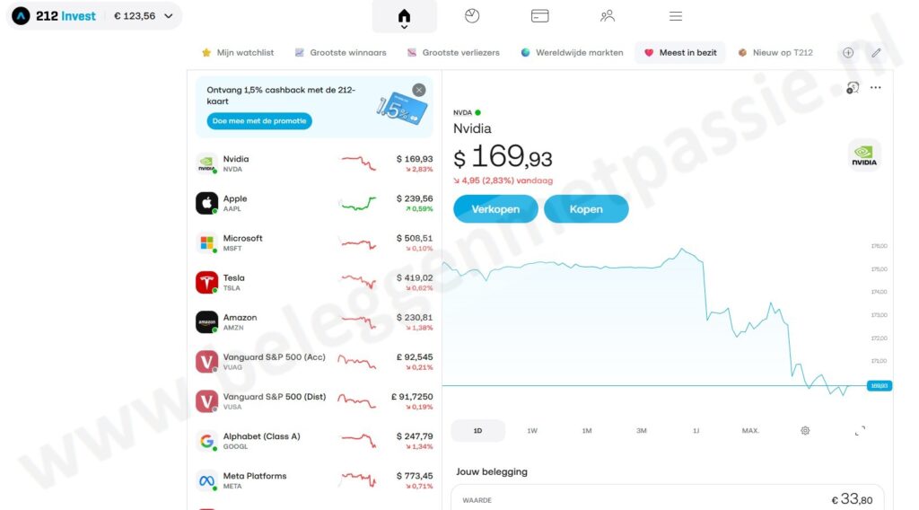 Op deze foto zie je de trading 212 interface