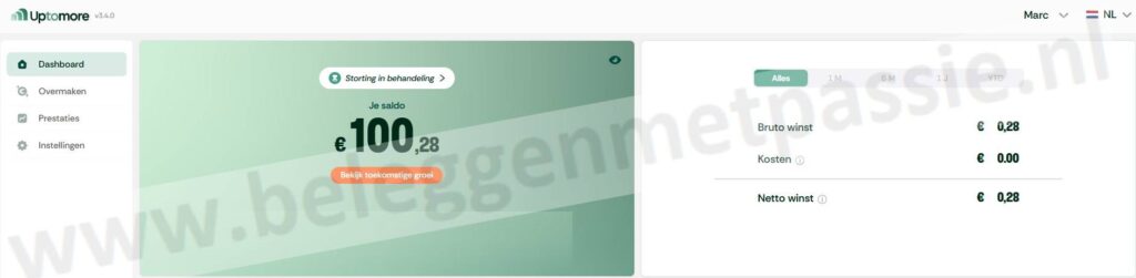 Op deze foto zie je het UpToMore dashboard