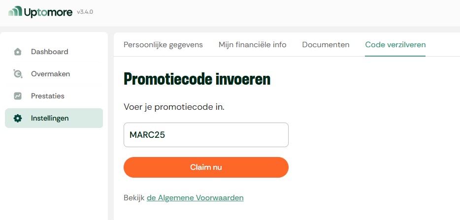 Op deze foto zie je het UpToMore promotiecode