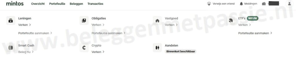 Op deze foto zie je de beleggingsmogelijkheden van mintos